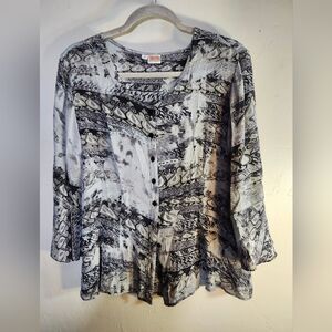 Tianello Pre-shrunk 100% Silk Very Flattering Black and Gray Top Flowy Sz S